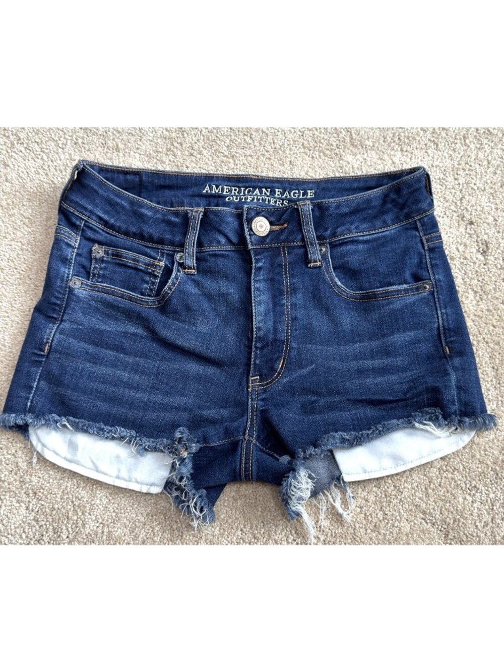 American Eagle Hi Rise Shortie Shorts Sz 6 Denim Jean Dark Wash Cut Offs
